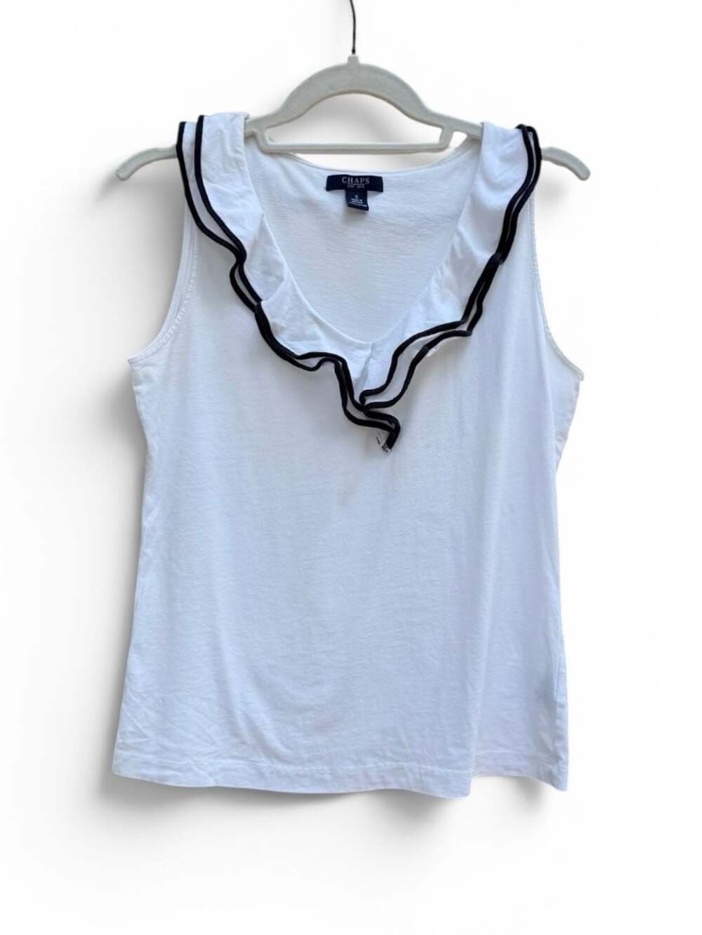 Chaps Women's White Sleeveless Ruffle Trim Tank Top Size S